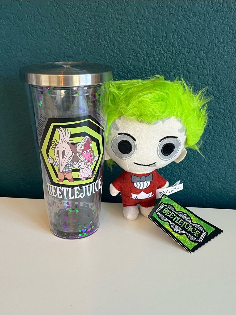 Beetlejuice Tumbler Cup and Plush In Red Suit Tuxedo Collectible